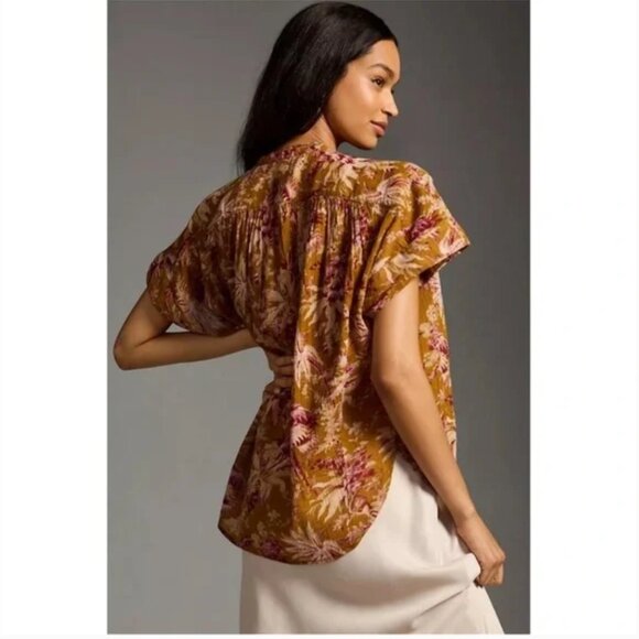 Anthropologie Pilcro Short Sleeve Batwing Buttoned Blouse Floral Flowy Size L/XL - Picture 3 of 10